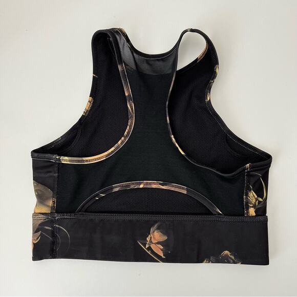 Nike Everything Bra Black Yellow Floral Print mesh keyhole back - Picture 2 of 5